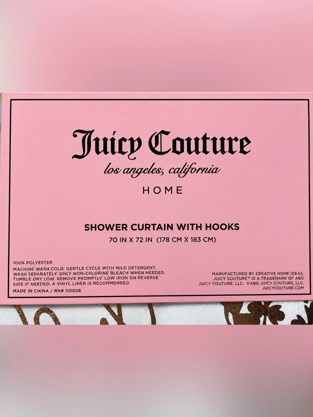 Juicy Couture Home Gold Crown Shower Curtain With Hooks